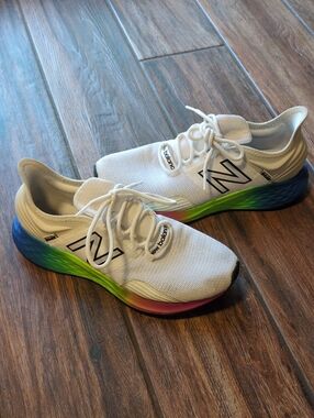 New Balance White Sneakers with Rainbow Gradient Midsole Size 9
